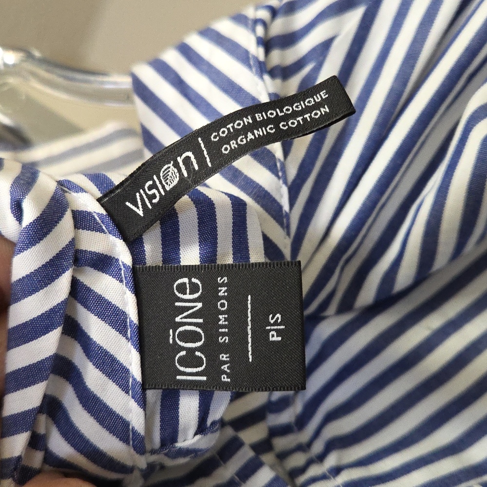 Icone Par Simons Blue & White Pinstripe Tiered Ruffle Mini Dress Long Sleeve - Picture 7 of 8